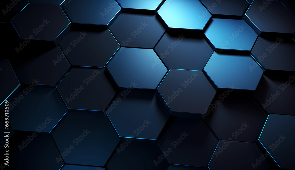 Schwarzer hexagonaler Hintergrund mit farbigen Akzenten Schwarzer hexagonaler Hintergrund mit farbigen Akzenten