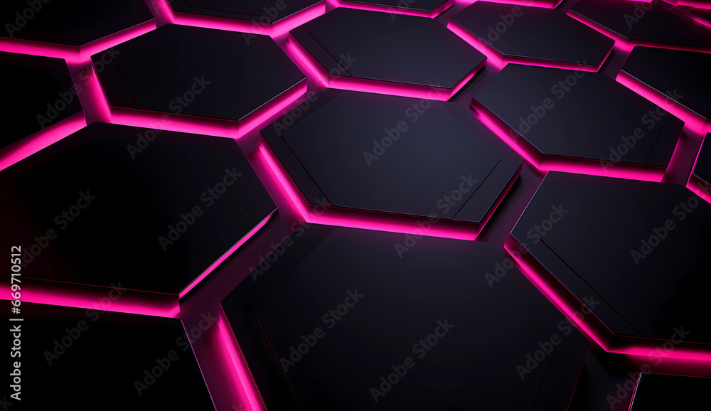 Schwarzer hexagonaler Hintergrund mit farbigen Akzenten Schwarzer hexagonaler Hintergrund mit farbigen Akzenten
