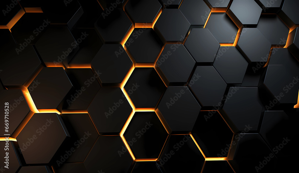 Schwarzer hexagonaler Hintergrund mit farbigen Akzenten Schwarzer hexagonaler Hintergrund mit farbigen Akzenten