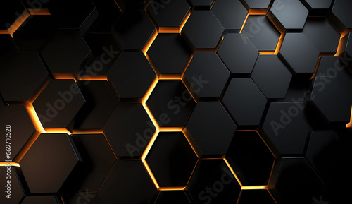 Schwarzer hexagonaler Hintergrund mit farbigen Akzenten