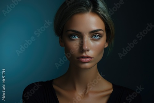 Portrait of a young woman with beautiful blue eyes. Feminine nature and beauty.