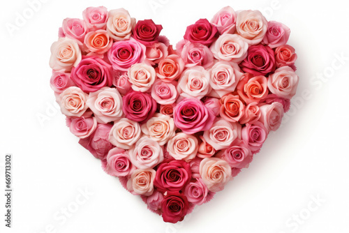 red heart made of roses on a white background. valentine's day, mother's day concept. , love, flowers and congratulations