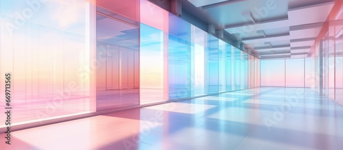 AI rendered gradient glass interior with multilevel public space and window