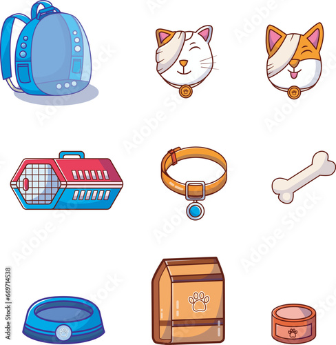 Flat design pet necessities or veterinarian