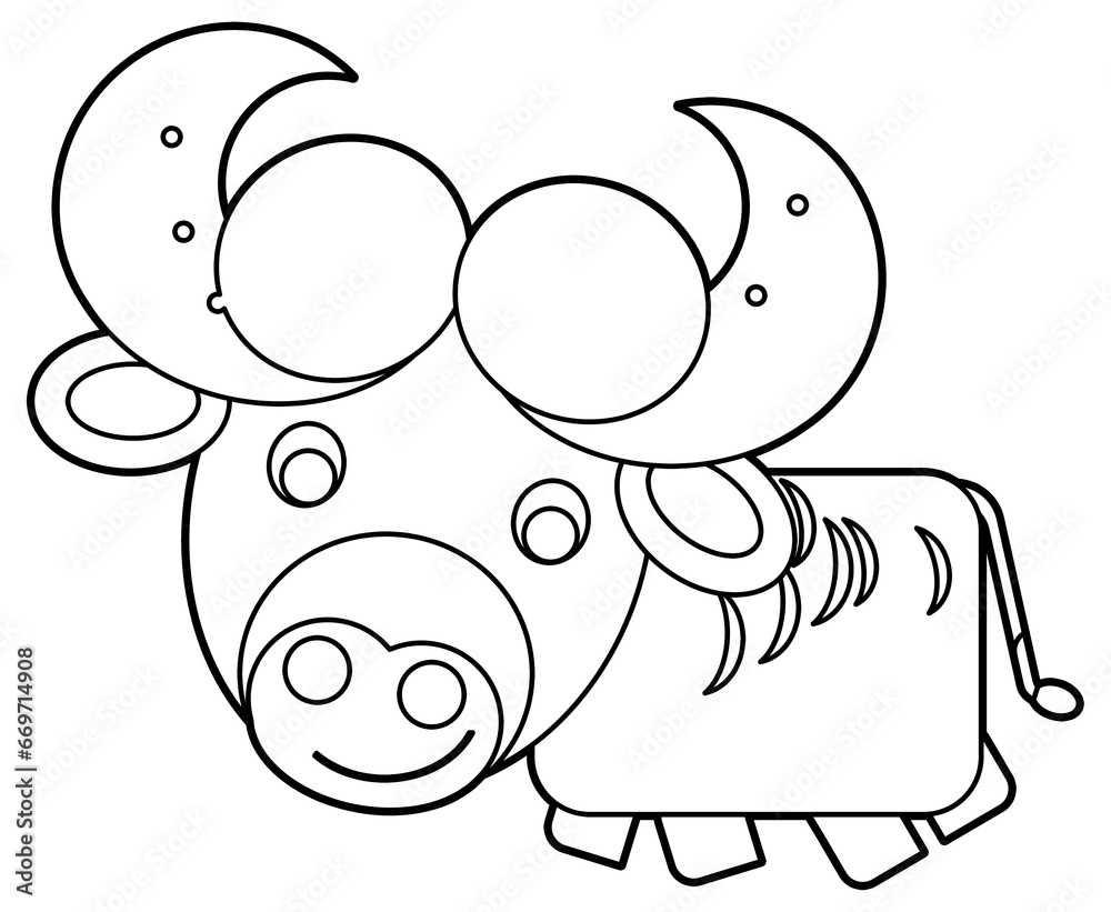 Cartoon happy farm animal cheerful buffalo isolated illustration for children