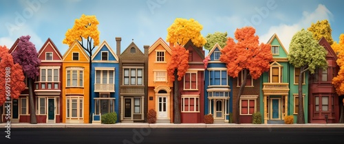 illustration of a neighborhood of colorful houses typical of nordic countries, concept architecture photo