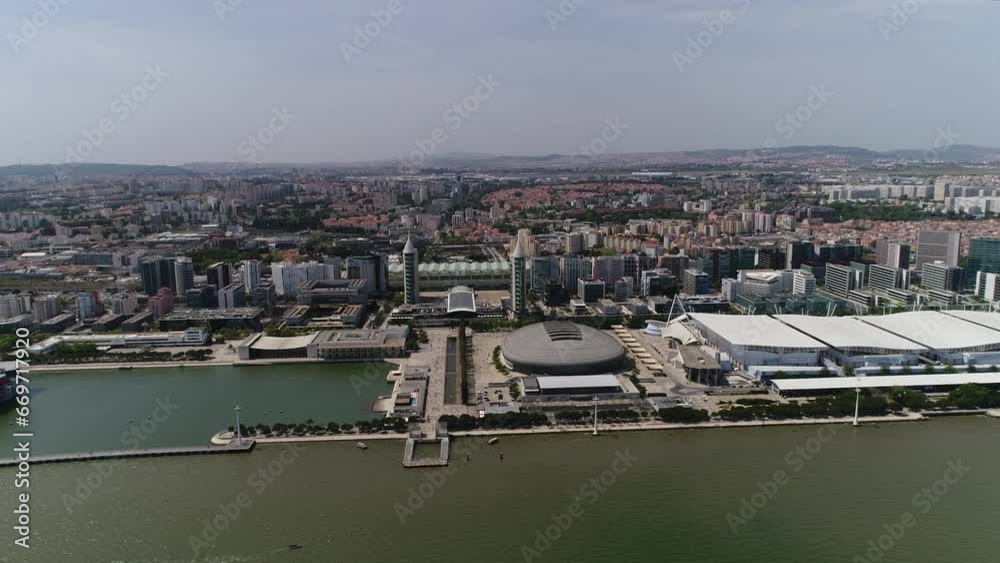 Aerial view of Altice Arena, Sao Gabriel and Sao Rafael Towers in the Park of Nations. Lisbon, Portugal 4k Aerial view of Altice Arena, Sao Gabriel and Sao Rafael Towers in the Park of Nations. Lisbon, Portugal 4k
