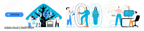Bio Technology -modern flat vector concept illustration of improving aspects of healthcare, agriculture, environmental sustainability, industrial processes. Metaphor of bridging Science and Nature