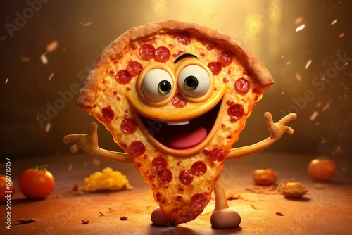 adorable cartoon pizza character. Generative AI