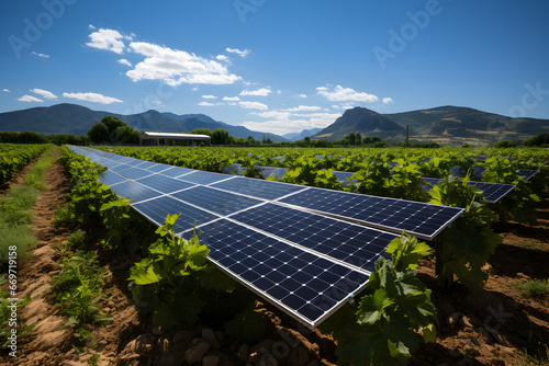 Placas solares paneles solares recibiendo luz del sol. Energía renovable solar fotovoltaica. Nueva instalación de paneles solares en el campo