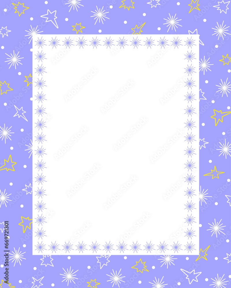 Bullet journal blank printable page, winter holidays card template cover design decorated with outline image stars and snowflakes, rectangular frame for Christmas, New Year invitations, cards Bullet journal blank printable page, winter holidays card template cover design decorated with outline image stars and snowflakes, rectangular frame for Christmas, New Year invitations, cards