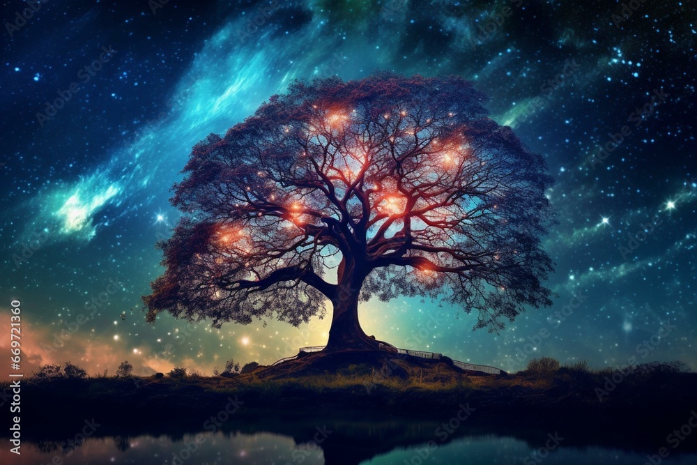 A starry night tree. Generative AI
