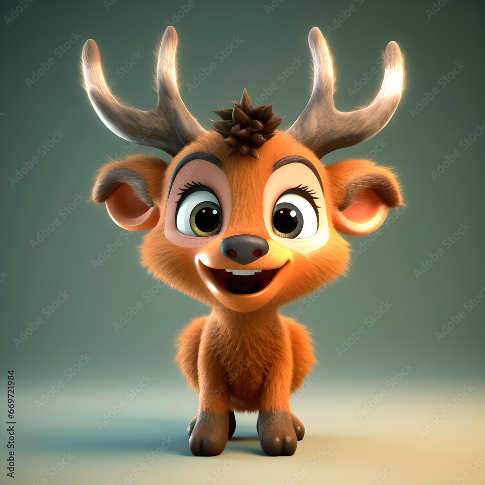 Cute little deer. Winter greeting card
