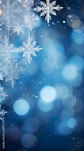 Blue Christmas background with snow  ice and room for text copy.