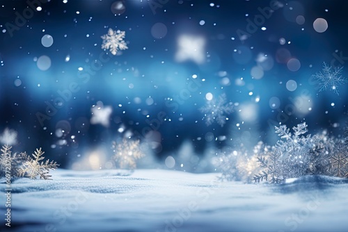 Blue Christmas background with snow, ice and room for text copy. © W&S Stock