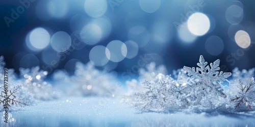 Blue Christmas background with snow, ice and room for text copy. © W&S Stock