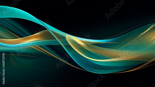 abstract background with green and yellow curved lines on a black background