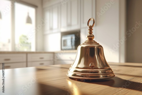 3D rendering of a reception bell next to a gas range. Generative AI