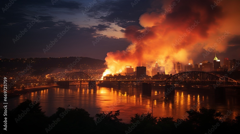 The City of Pittsburgh Pennsylvania On Fire -1