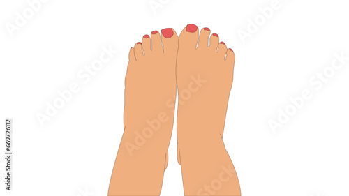  point of view top-down of two human feet with nails