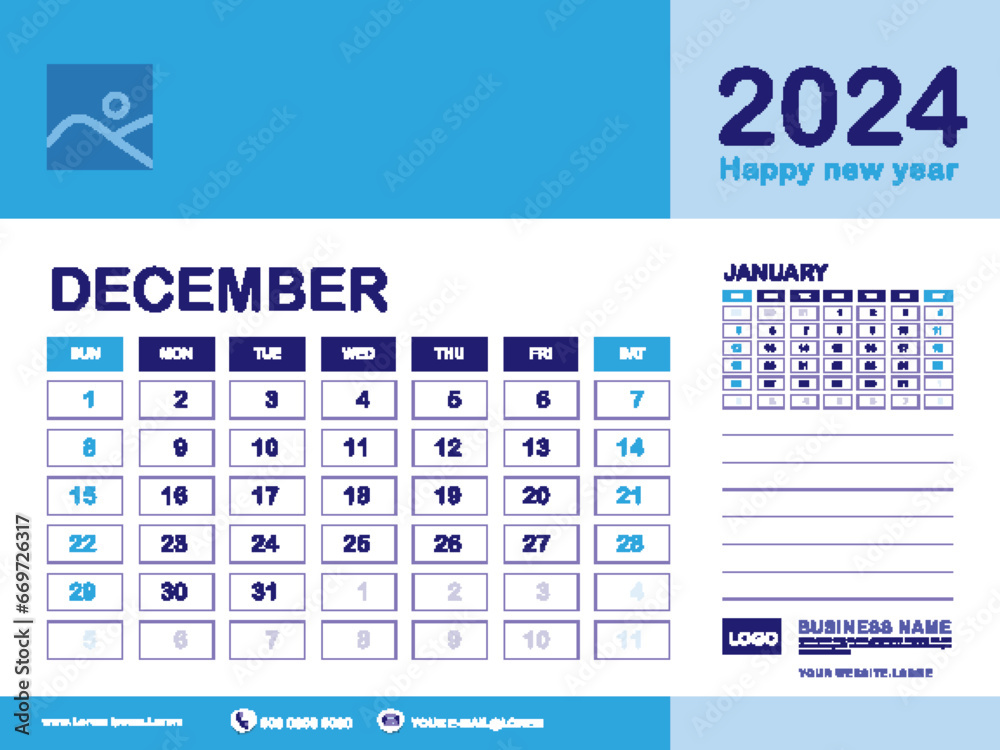 December 2024 Year Calendar Planner 2024 And Set Of 12 Months Week