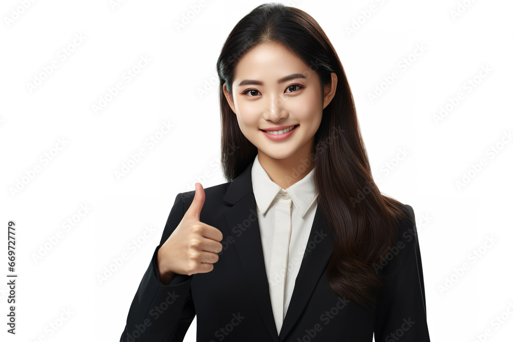 Cool looking young Asian businesswoman thumbs up , isolated on white background. Cool looking young Asian businesswoman thumbs up , isolated on white background.