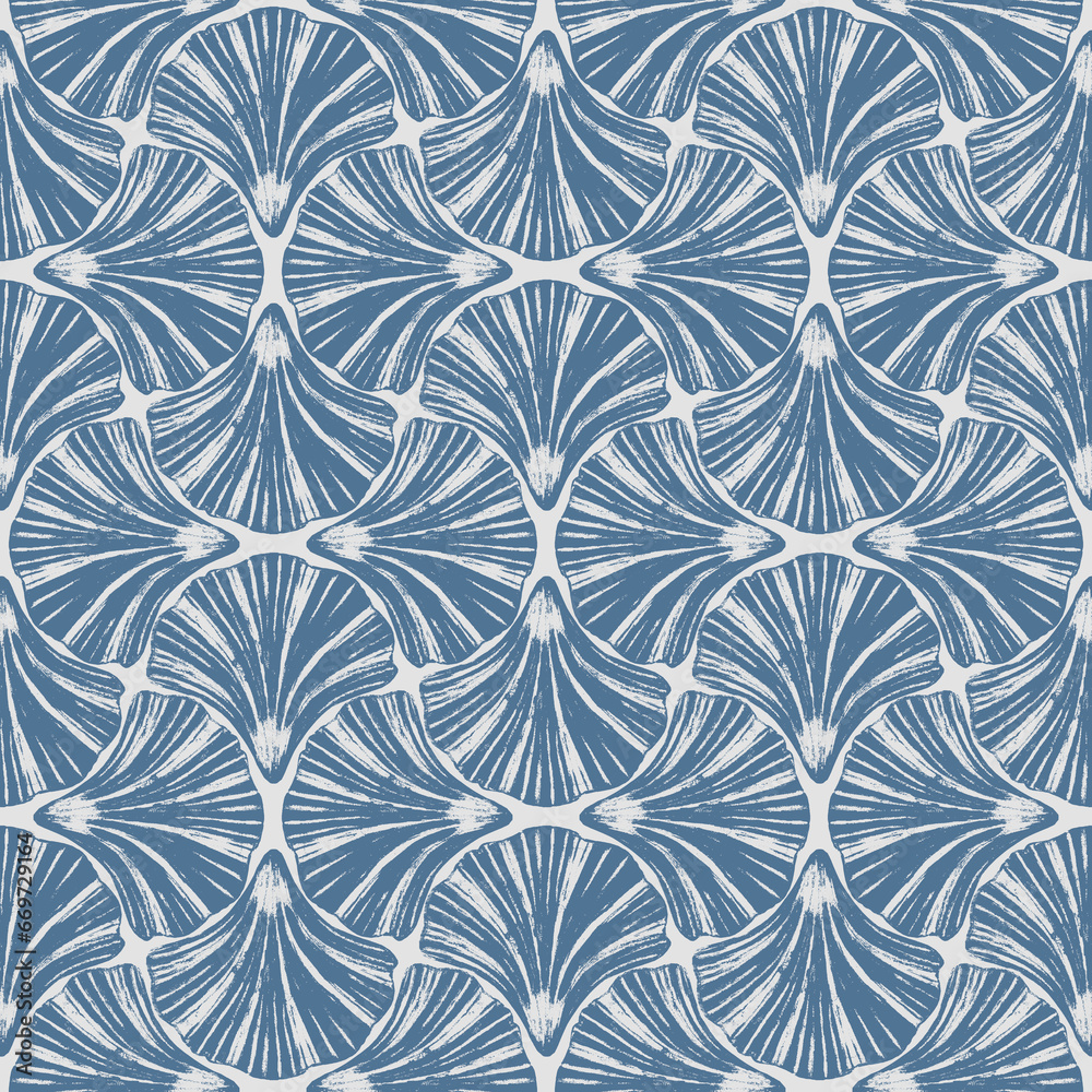 Art deco style abstract sea shells geometric forms seamless pattern