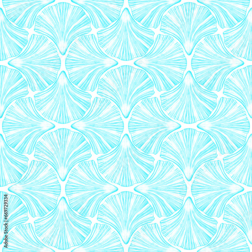 Art deco style abstract sea shells geometric forms seamless pattern