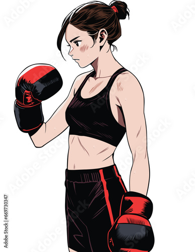 Anime female boxer wearing boxing gloves