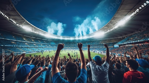 view inside soccer stadium with Fans on stadium game and audiences people celebration © DZMITRY