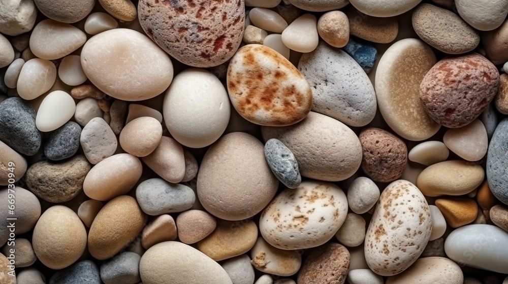Abstract texture of polished pebbles stones background, top view. Summer concept. Art concept. Abstract texture of polished pebbles stones background, top view. Summer concept. Art concept.
