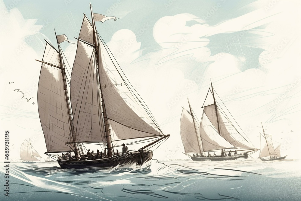 Illustrations of sailing. Generative AI