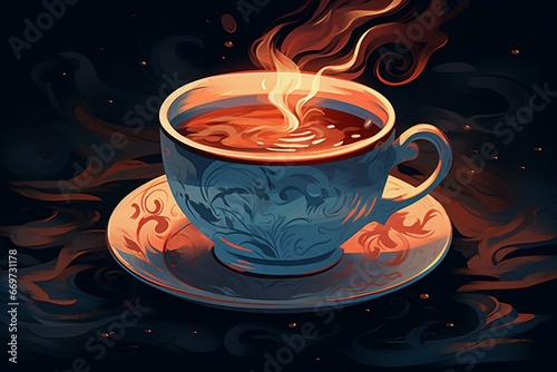 Illustration of roasted tea in a tea cup. Generative AI