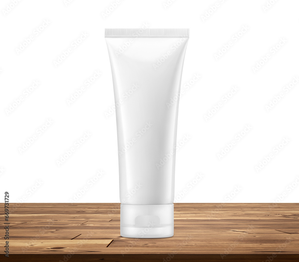 Empty product packaging foam tube mockup on wooden table, PNG transparent Empty product packaging foam tube mockup on wooden table, PNG transparent
