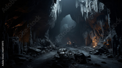 An eerie, dark cave photo