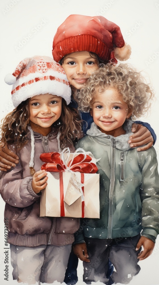 family with christmas presents, a group of cute child friend, generative ai family with christmas presents, a group of cute child friend, generative ai