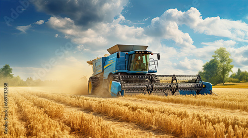 Efficient Crop Harvest  Tractor Combine Harvester in Cereal Agriculture Field.