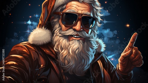 portrait of a person with a glass and beard, Santa Claus in cartoon rapper style, generative ai © TheGoldTiger