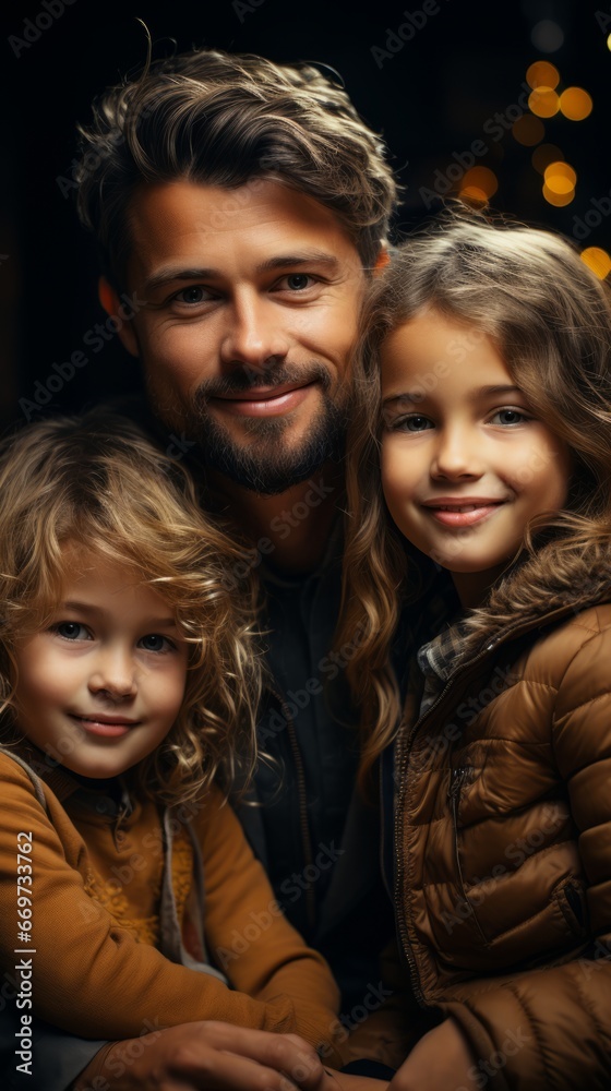 portrait of a family at night, family with kids near christmass tree, generative ai portrait of a family at night, family with kids near christmass tree, generative ai
