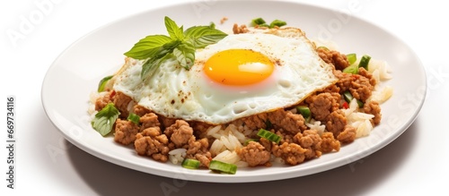 Basil Fried Rice with ground meat and a fried egg