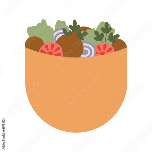 Pita bread with falafel and vegetables vector flat illustration. Vegetarian food. Middle east meal.