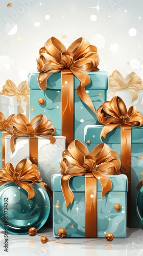 christmas gift boxes, pastel colors chriistmas boxes, christmas boxes made from watercolor, generative ai