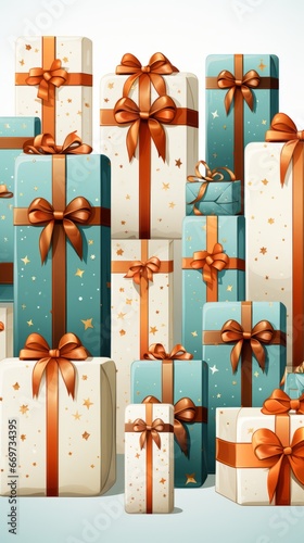 christmas gift boxes, pastel colors chriistmas boxes, christmas boxes made from watercolor, generative ai photo