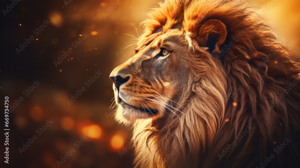 Naklejka premium Lion with Bokeh Effect
