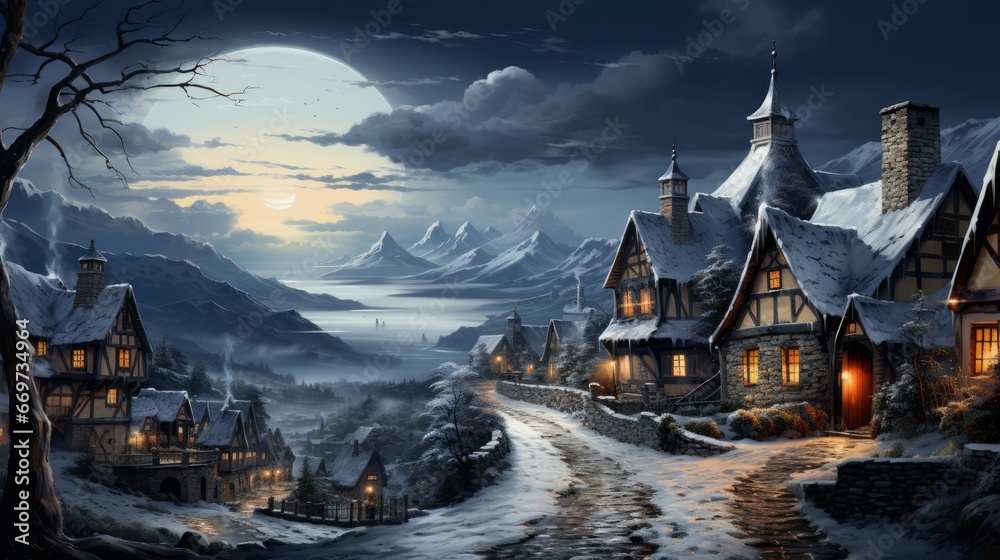 small village in the mountains, christmas village on a snowy winter during Christmas, generative ai small village in the mountains, christmas village on a snowy winter during Christmas, generative ai