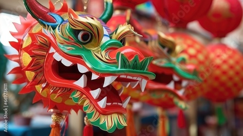 Close up of Chinese Dragon Head performing its traditional dragon dance festival. Chinese New Year celebration 2024.. © Oksana Smyshliaeva