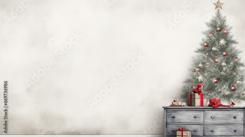 illustration of a Scandinavian style Christmas interior with a dresser  photo