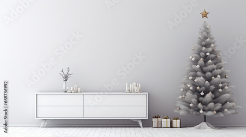 illustration of a Scandinavian style Christmas interior with a dresser 