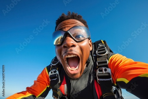 Black Male Freefall Enthusiast Sky Diving Backdrop Generative AI © Johnathan