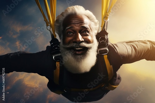 East Indian Male Elderly Skydiver Freefalling Setting Generative AI